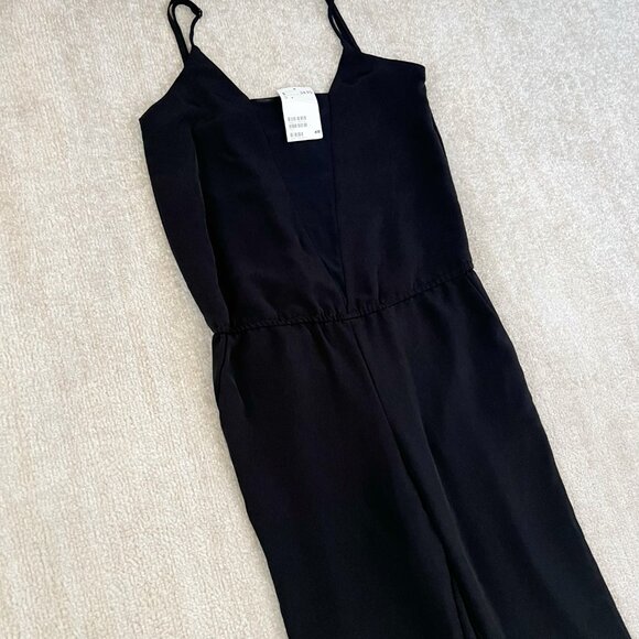 NWT H&M Black Plunge Mesh Cocktail Jumpsuit 4 - Picture 3 of 10